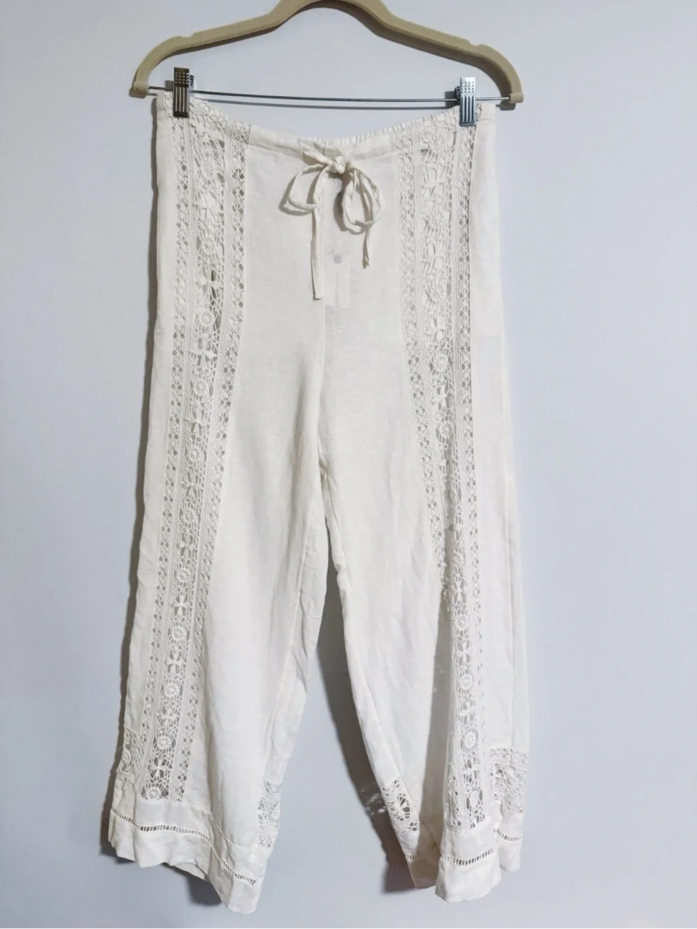 Anthropologie - RARE White Linen Lace Pull-On Pants